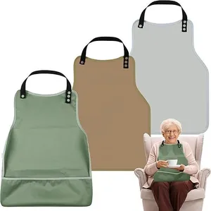Detail of waterproof adult bibs for elderly with detachable crumb catcher in three colors
