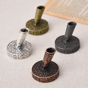Vintage European Metal Carved Pen Holder Round Base For Feather Dip Pens Desk Ornament Stationery Office Supplies Gift