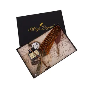 Coffret plume d'oie vintage avec encre dans une boîte Magi Legend