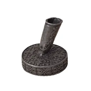 Vintage European style carved metal dip pen holder with circular base for desk decor