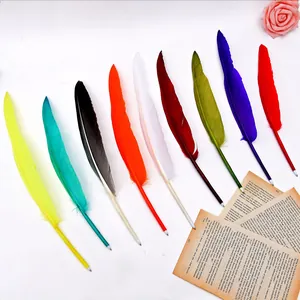 Creative Natural Feather Ballpoint Gel Pen Retro Writing Pen For Business Office Christmas Gift Elegant Stationery For Students