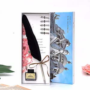 Coffret cadeau stylo plume vintage avec 5 plumes et encre en boîte déco