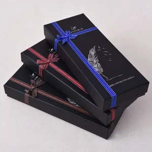 Elegant feather dipping pen gift box sets with colorful ribbons for holiday gifting