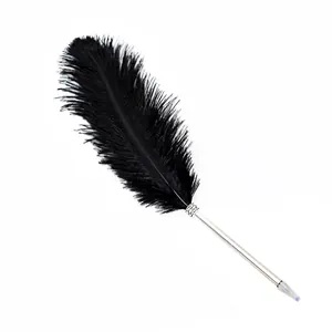 Elegante penna a sfera in piuma di struzzo nera per matrimoni o scrittura regalo di lusso