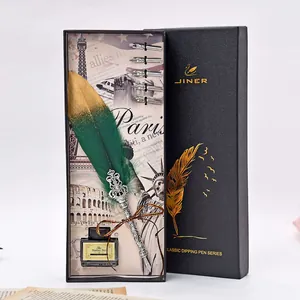 Coffret cadeau stylo plume vintage vert avec plumes de rechange et flacon d'encre
