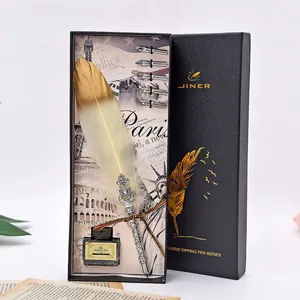 Coffret Cadeau Plume à Tremper Vintage Avec Encre et Plumes en Acier Inoxydable Poignée en Métal Gravée Papeterie de Calligraphie