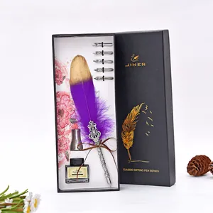 Set regalo penna piuma vintage con inchiostro e pennini in elegante scatola