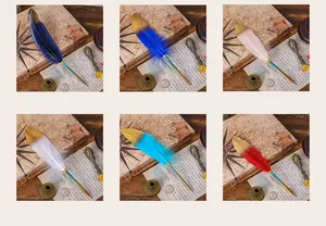 Vintage gradient feather pen collection with elegant quill designs in multiple colors