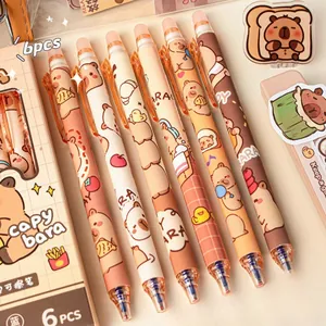 Set mit 6 niedlichen löschbaren Gelschreibern mit Capybara-Motiv und blauer Tinte