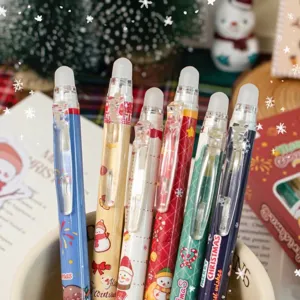 Christmas Erasable Gel Pens Blue Ink Cartoon Santa Reindeer Pattern Student Writing Stationery Festive Gift