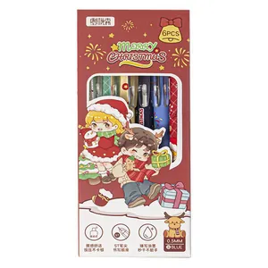 Set of 6 cute cartoon Christmas retractable gel pens with 0.5mm blue ink for kids