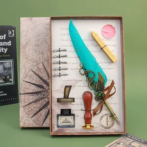 Kit de Plume d'Oie Vintage Européen Steampunk Engrenage Mécanique Plume de Calligraphie Kit de Sceau de Cire Encre Plumes Coffret Cadeau Pour Écriture Anniversaire