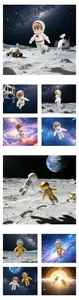Detailed view of mini resin astronaut figurines in creative moon and space scenes.