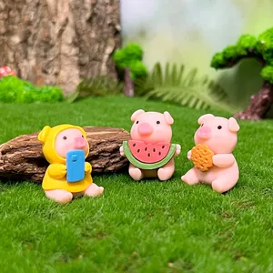 Cute mini cartoon pig figurines for micro landscape decoration and cake toppers.