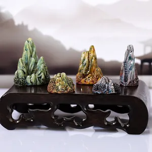 Exquisite miniature ceramic rockery mountain figurines for zen garden and bonsai decor set
