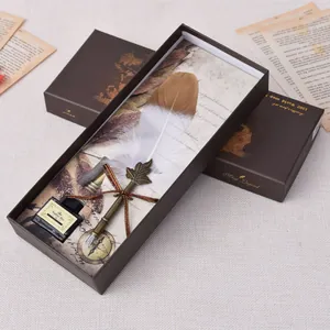 Kalligraphie Federkiel Schreibset mit Tinte und Retro-Weltkarten-Geschenkbox