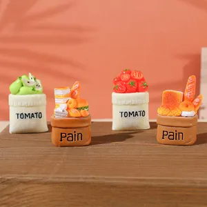 Miniature resin food figurines featuring bread and tomato bags for DIY crafts