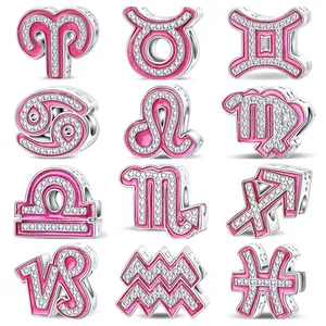 Sternzeichen Sternbilder Anhänger Für Armband DIY Herstellung Legierung Rosa Emaille Strass Perlen Schmuckzubehör