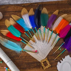 Vintage European Gradient Feather Pen Copper Metal Retro Quill Pen For Wedding Office School Students Stationery Gift