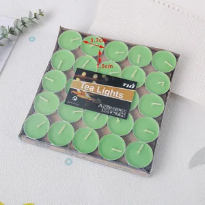Set of green round tea light candles, 3.7cm diameter, for weddings and home decor
