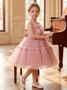 Mädchen Rosa Glitzerndes Netzprinzessinnenkleid Elegantes Blumenmädchen Funkelndes Pailletten-Tutu-Kleid Für Party Hochzeit Kinderkleid