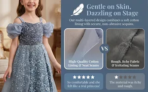 Detailed view of the soft cotton lining and sparkly sequins on this girl's dress