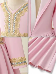 Pink girls' ethnic formal dress with intricate gold embroidery and beadwork details