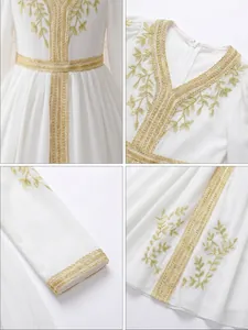 Elegant white girls ethnic dress with gold embroidery details and V-neckline design