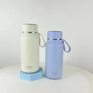 Borraccie termiche in acciaio inox 316 color crema e lavanda con cinturini da polso