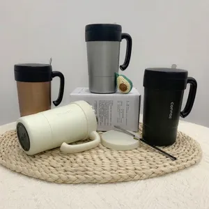304 Edelstahl Vakuum Isoliert Kaffeebecher Mit Griff Und Rührstab Auslaufsicher Reisebecher Für Auto Büro Haus Nordic Stil Geschenk