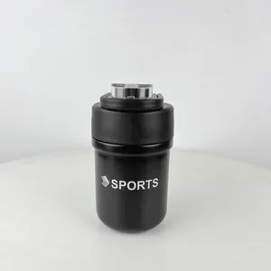Matte black stainless steel sports travel mug on white background