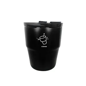 Black 316 stainless steel insulated coffee mug with leak-proof lid and graphic print