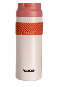 Detail view of 316 stainless steel insulated bottle with coral silicone grip