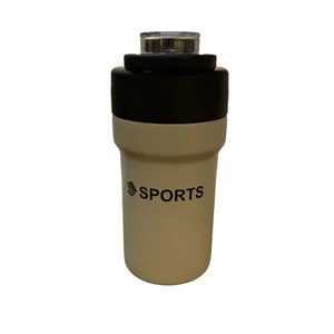 Large capacity beige and black stainless steel insulated sports water bottle with straw