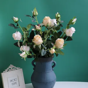 Rose Bulgare Artificielle Style Peinture à l'Huile Vintage Rose Artificielle Multi-Têtes pour Décoration de Table Mariage Maison Accessoires Photo