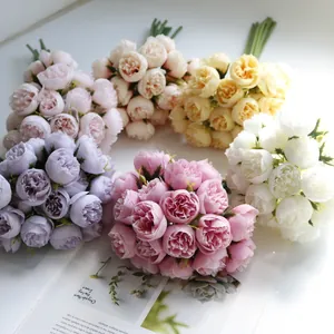 Multi-color artificial 27-head tea rose bouquets for home and wedding flower decor