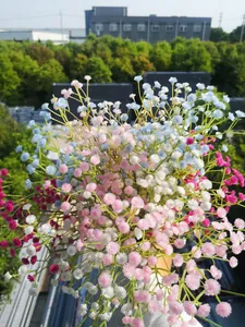 Close-up of a colorful artificial gypsophila bouquet for wedding or home decoration