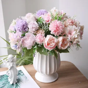 Scandinavische Stijl Kunstpioenroos Hortensia Boeket Satijn Stof Europees Kleurrijke Kunstbloemen Bloemenarrangementen Voor Bruiloft Huis Tafel Feest Decoratie