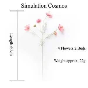 Vista dettagliata del fiore di cosmo rosa artificiale con specifiche di taglia