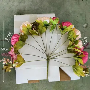 Größenangaben zum 13-köpfigen künstlichen Pfingstrosenstrauß mit 50cm Höhe und 8.5cm Blüten