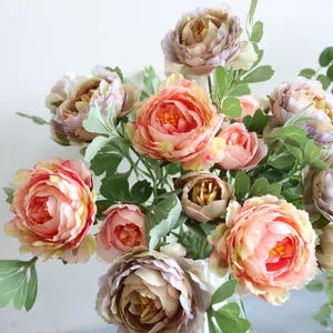 Realistic 2-head silk peony artificial flowers perfect for home or wedding decor.
