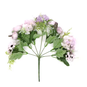 Detailed macro view of 7-branch artificial rose and hydrangea bouquet in Nordic style