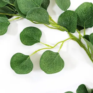 Macro view of realistic artificial eucalyptus leaves showing intricate green vein textures