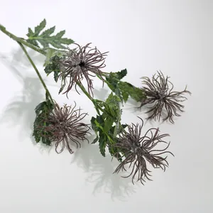 Detailed view of 4-headed flocked artificial crab claw chrysanthemum for home decor.