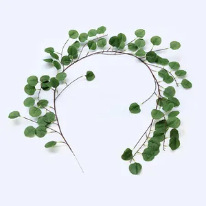 Artificial eucalyptus greenery garland vine with round leaves on white background