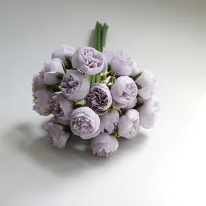 Detailed view of a 27-head lavender artificial tea rose bouquet for wedding decor