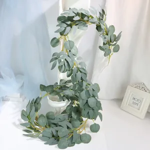 Detailed view of realistic artificial eucalyptus and willow leaf garland for home decor