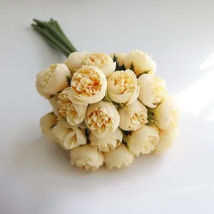 Elegant 27-head champagne artificial tea rose bouquet for wedding and home decor