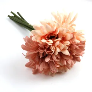 Close-up detail of 6 artificial Gerbera daisy bouquet with peach and terracotta silk petals
