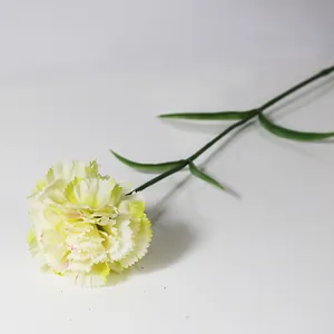 Tallo único de flor de clavel artificial amarillo pálido con hojas verdes para regalo